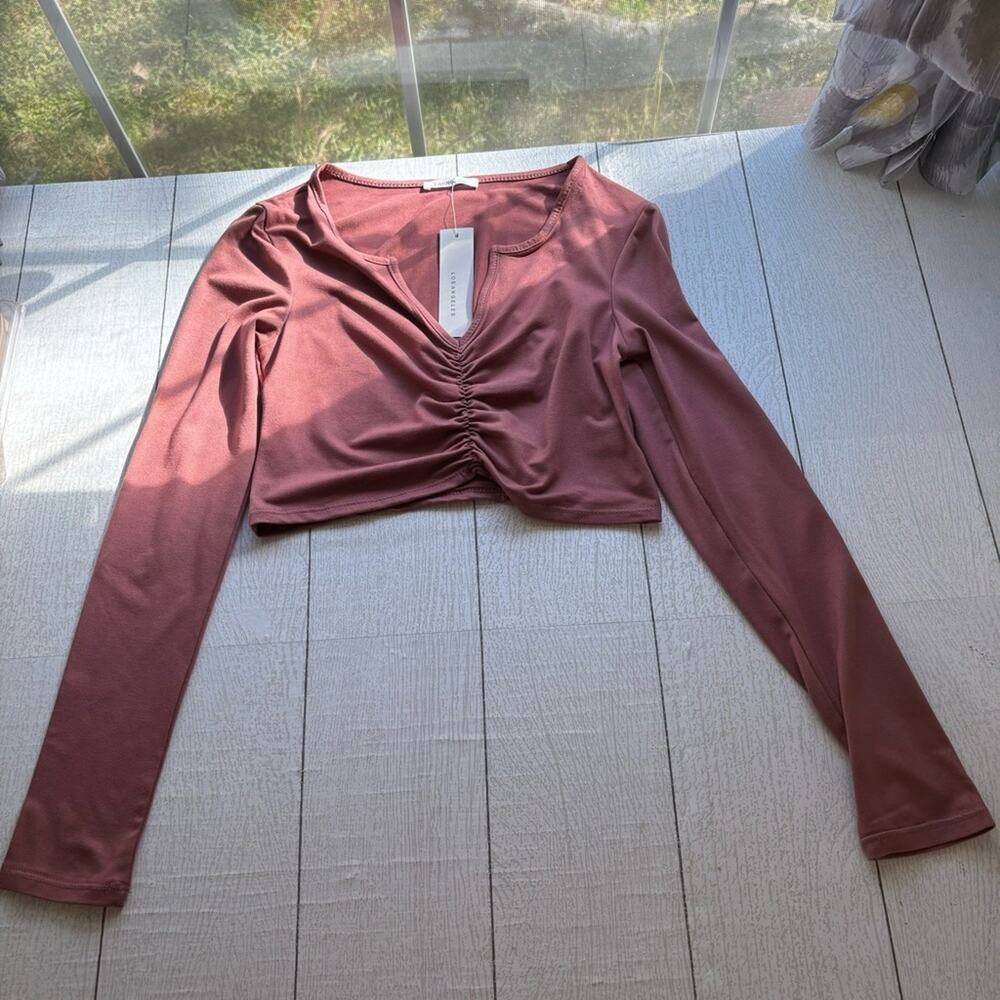 Timing Marsala Ruched Crop Top Large NWT